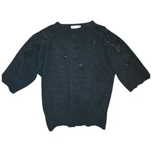 D&G Paris Vintage Lambswool Angora Blend Hand Embroidered Black Sweater Floral L